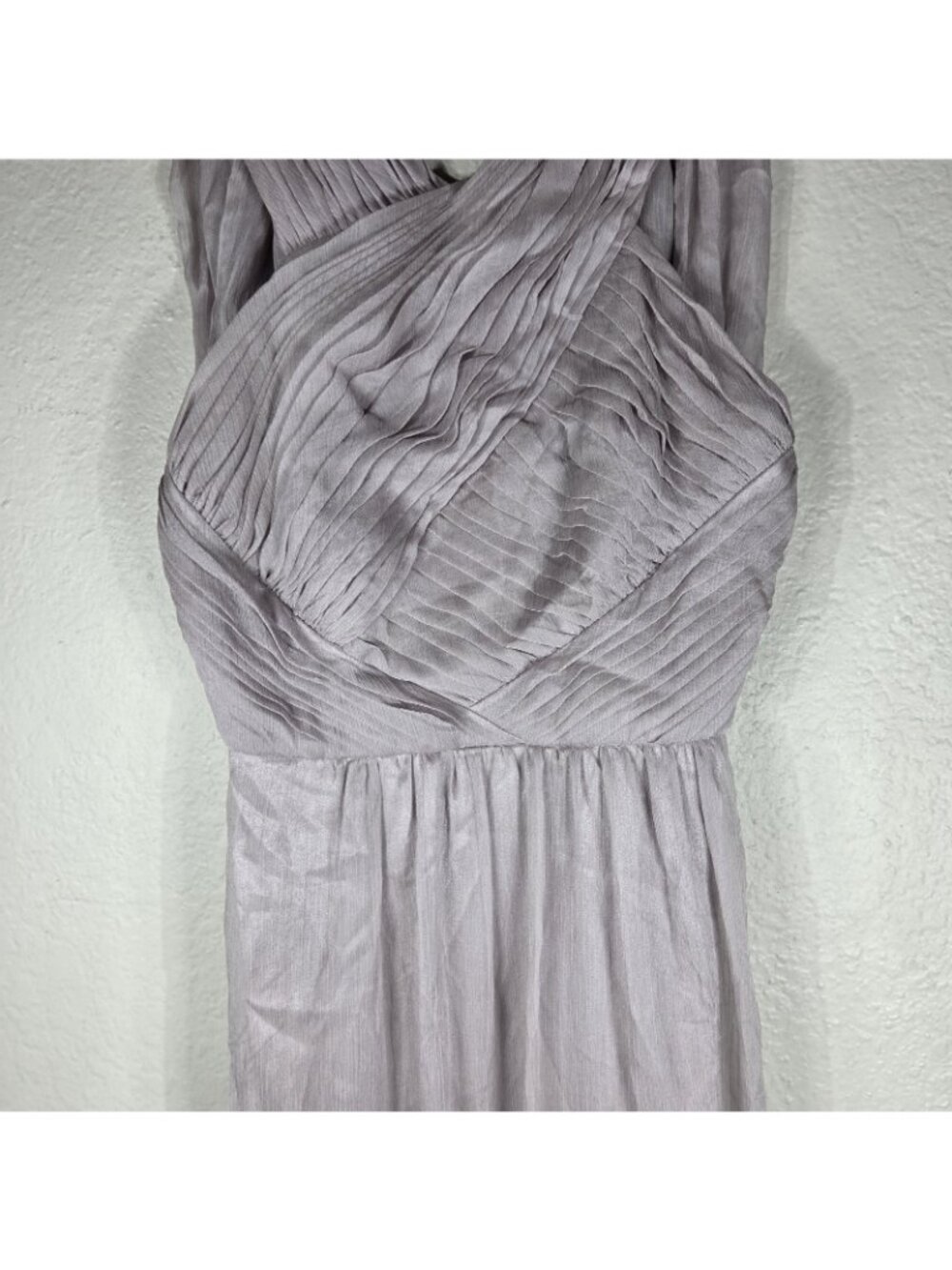ASOS Lavender Gray Pleated Maxi Dress Size 2 Criss-Cross Ruched Chiffon Gown - Picture 7 of 16